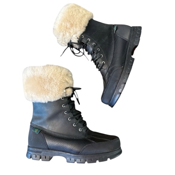 Lauren Ralph Lauren Shoes - Lauren Ralph Lauren Quinta Black Leather Shearling Boots 8.5 EUC